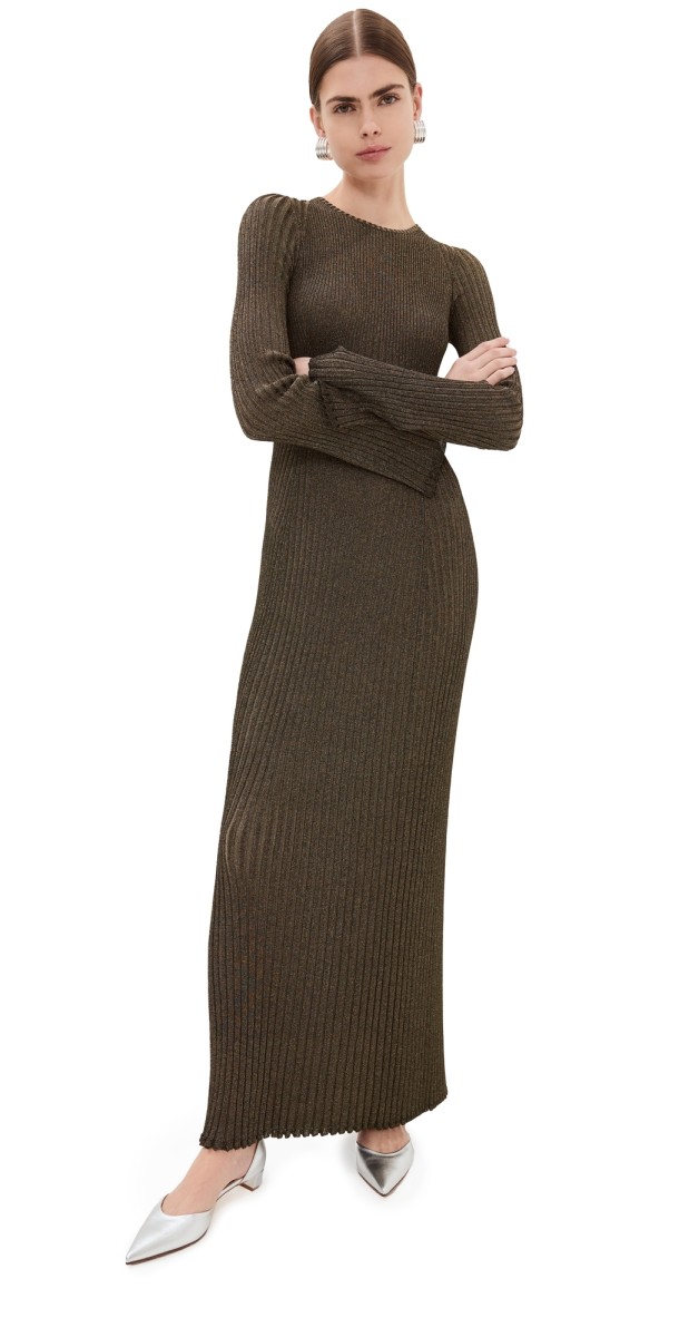 Proenza Schouler Joni Dress in Metallic Rib Gold