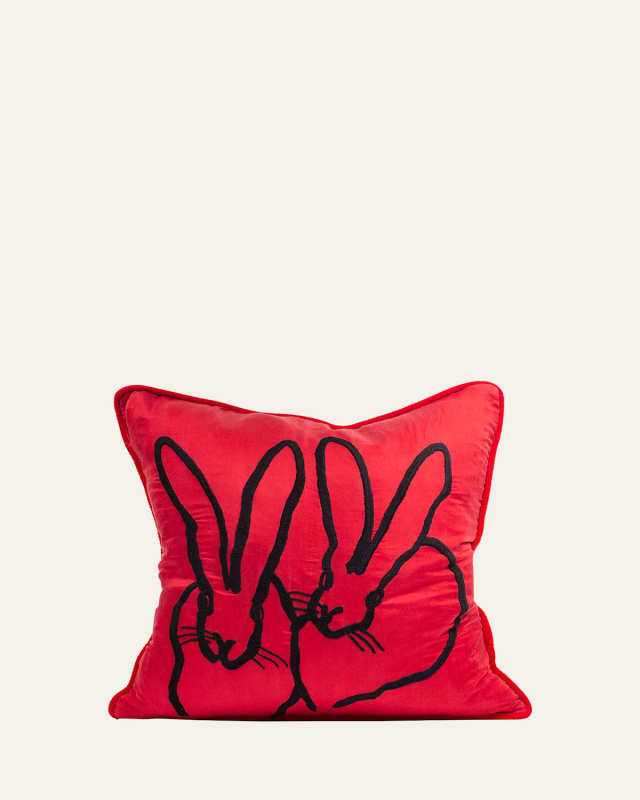 Embroidered Bunny Silk Pillow, 18"