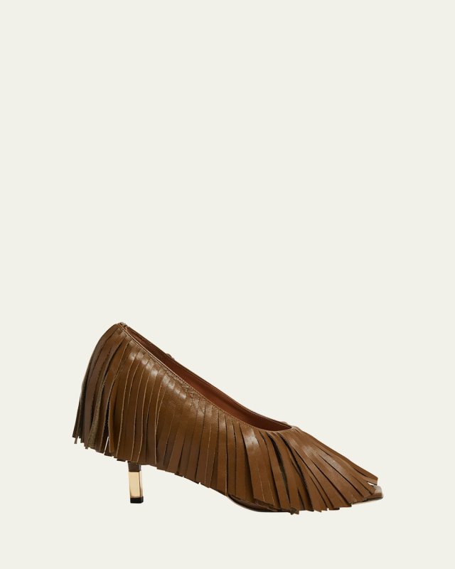 Mona Leather Fringe Peep-Toe Pumps