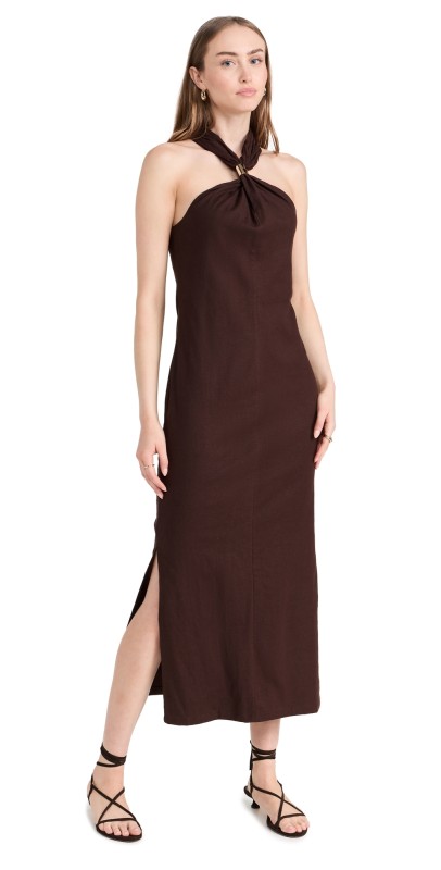 Pixie Market Attica Gold Cuff Halter Dress Dark Brown