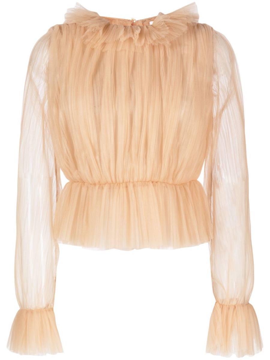 long-sleeve tulle blouse