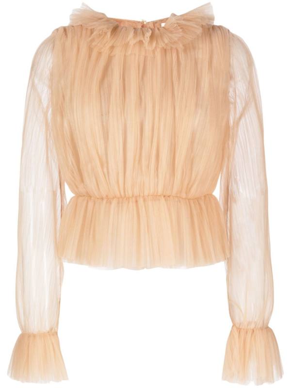long-sleeve tulle blouse
