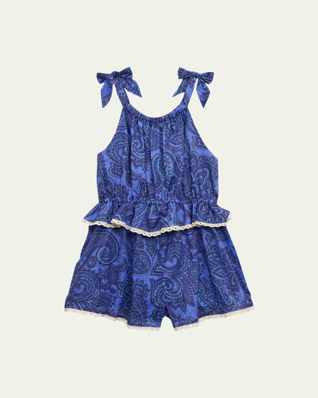 Girl's Ottie Paisley-Print Romper, Size 6-10