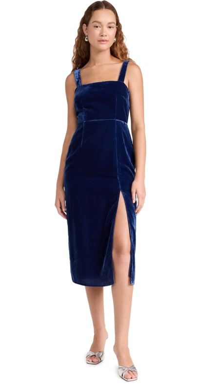 KITRI Mara Navy Velvet Midi Dress Navy