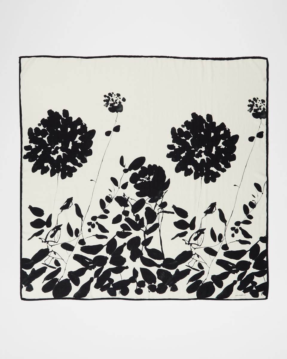 Placed Flower Cashmere & Silk Printed Scarf