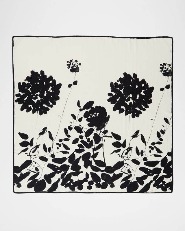 Placed Flower Cashmere & Silk Printed Scarf