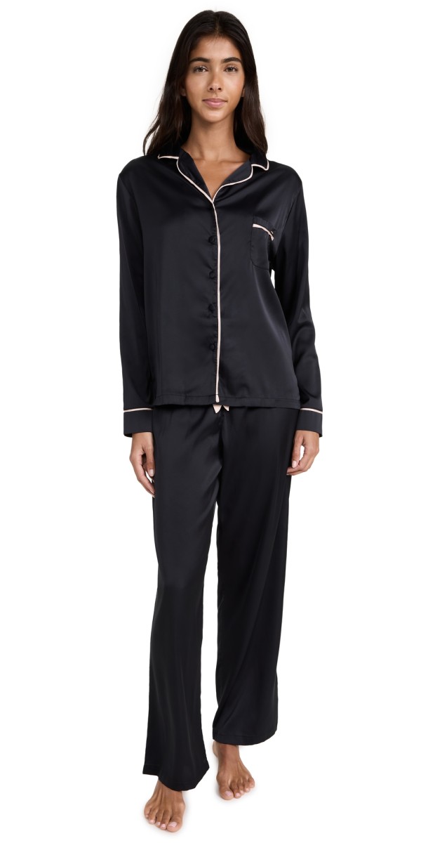 Bluebella Claudia Shirt and Pant Set Black/Pale Pink