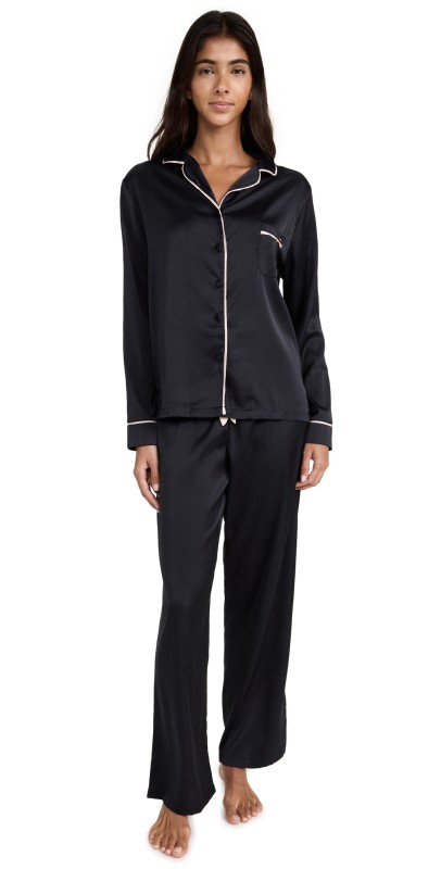 Bluebella Claudia Shirt and Pant Set Black/Pale Pink