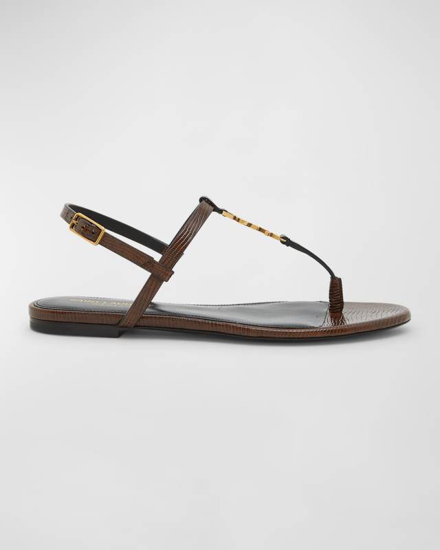 Cassandra Embossed YSL T-Strap Sandals