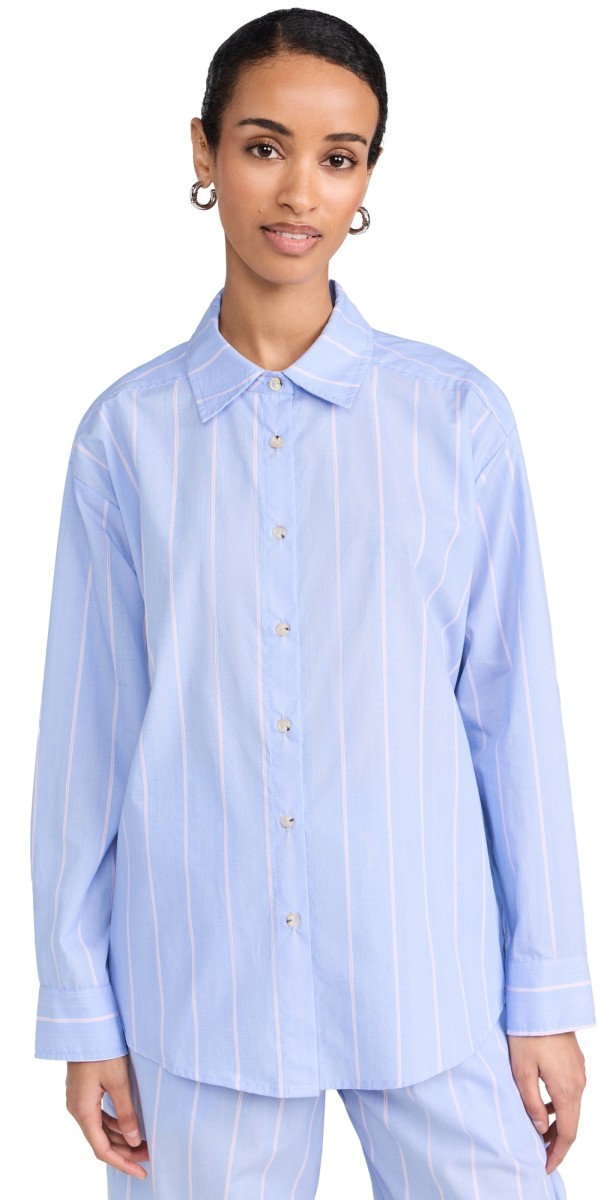 DONNI. The Stripe Pop Shirt Tomato Pinstripe