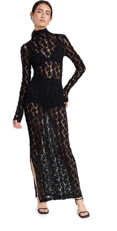 Róhe Lace Turtleneck Dress Noir
