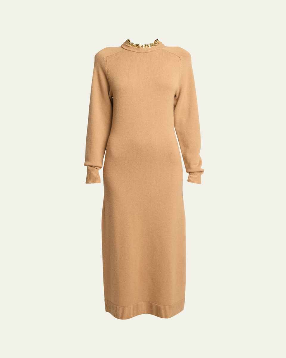 Chain Neckline Wool Cashmere Sweater Dress