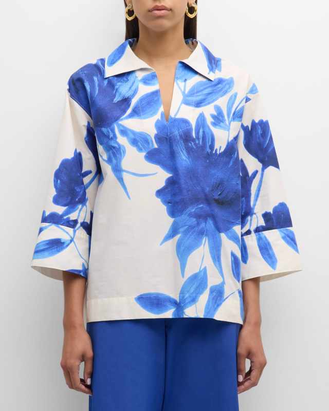 Andora Floral-Print Cotton Poplin Top