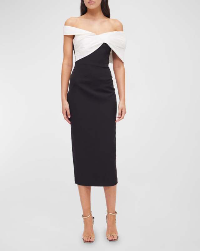 Delila Bow Off-The-Shoulder Midi Dress