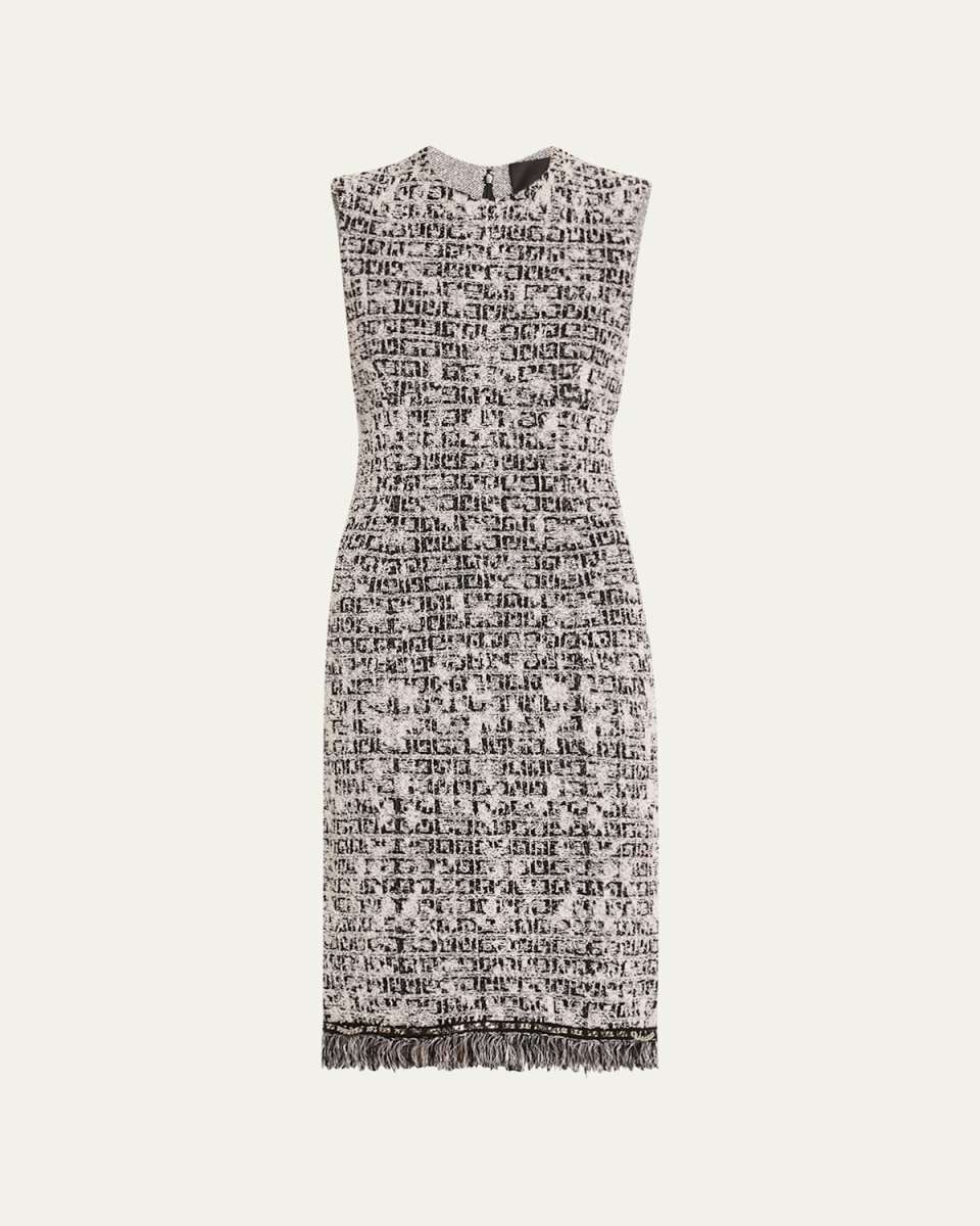 Logo-Print Tweed Midi Dress with Corset Seam Detail