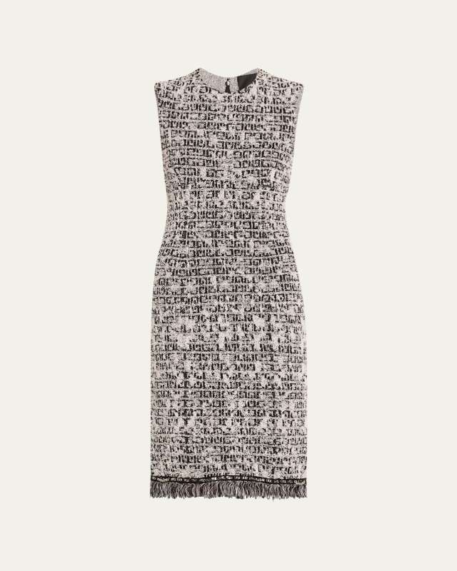 Logo-Print Tweed Midi Dress with Corset Seam Detail