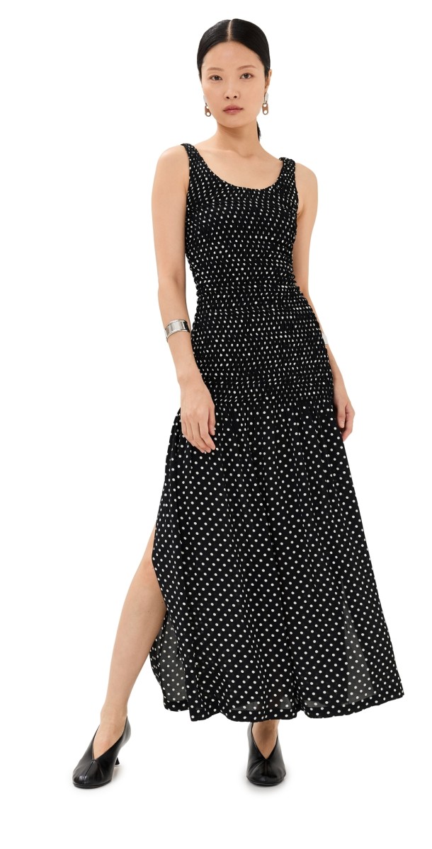 rabanne Long Crepe Dress Black Small Dots