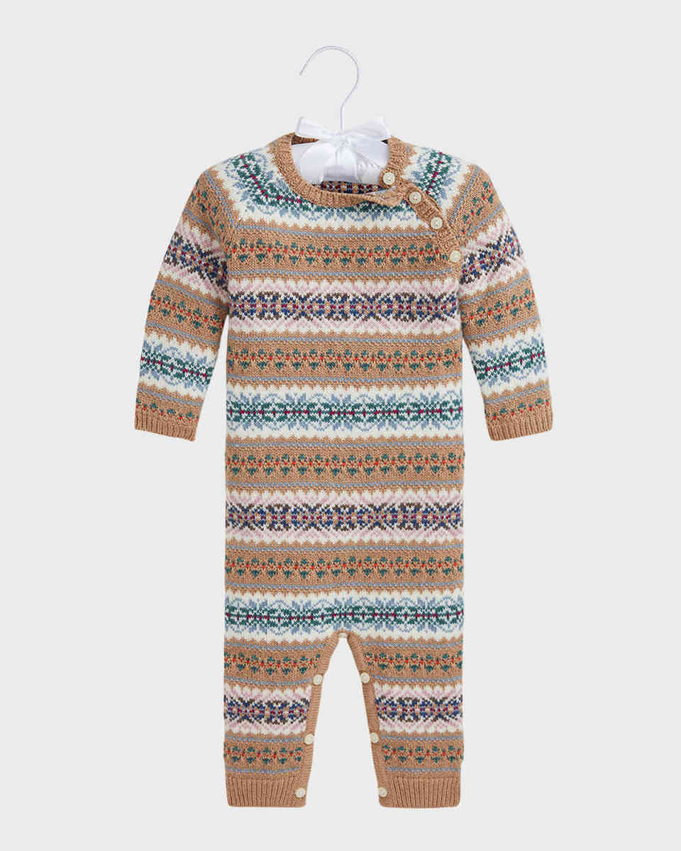 Boy's Fair Isle-Print Ribbed Coverall, Size 3M-12