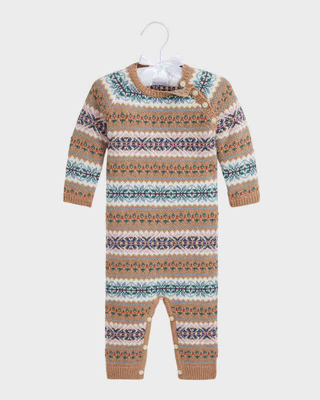 Boy's Fair Isle-Print Ribbed Coverall, Size 3M-12