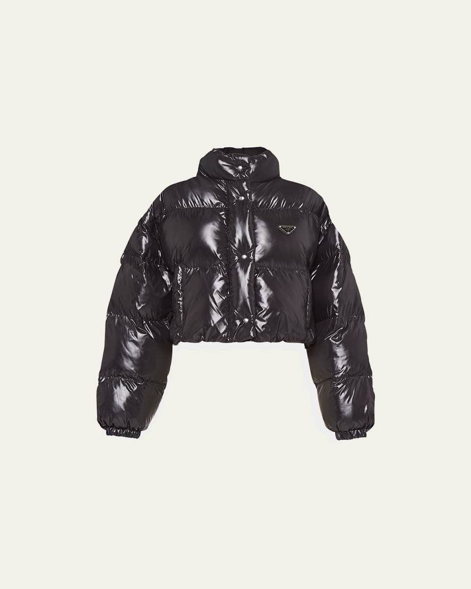 Crop Drawstring Nylon Down Jacket