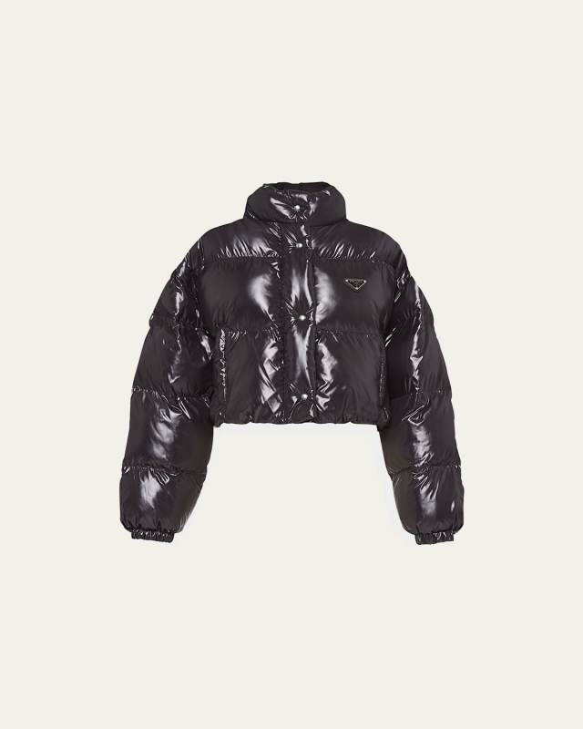 Crop Drawstring Nylon Down Jacket