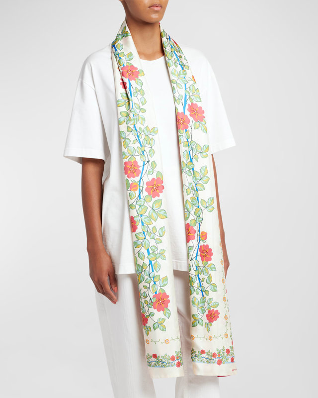 Long Floral Silk Scarf