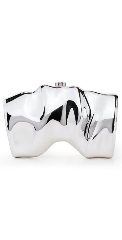 Cult Gaia Scrunch Clutch Shiny Silver