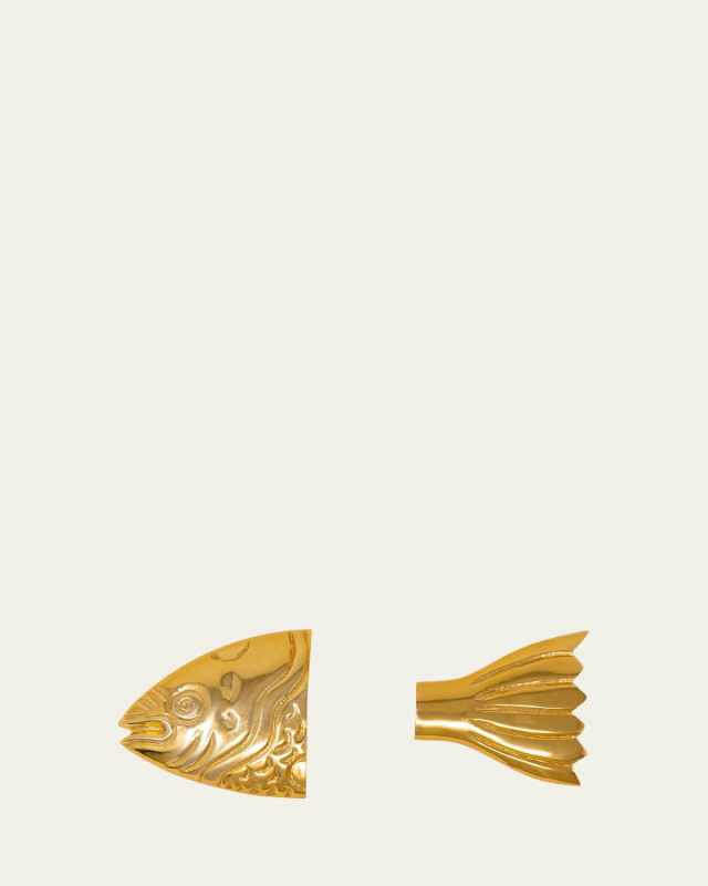 Gold Metal Fish Head and Fish Tail Server 2-Piece Set