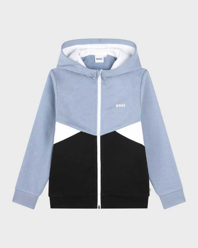 Boy's Classic Logo-Print Tricolor Hoodie, Size 14-