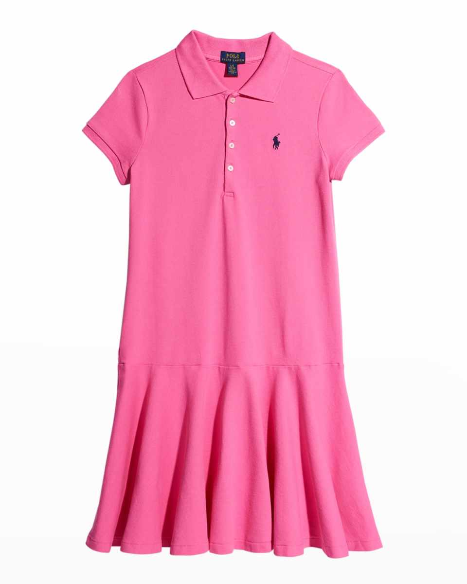 Girl's Stretch Cotton Mesh Polo Dress, Size S-X