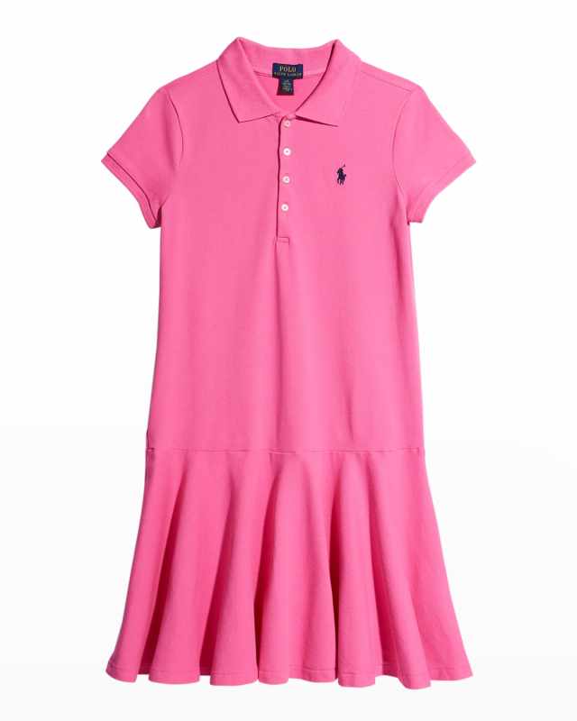 Girl's Stretch Cotton Mesh Polo Dress, Size S-X