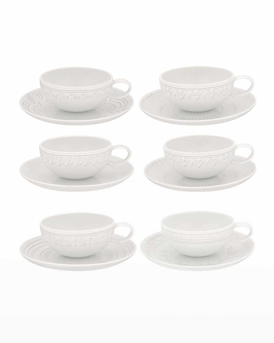 Ornament Teacups & Saucers, Set of 6