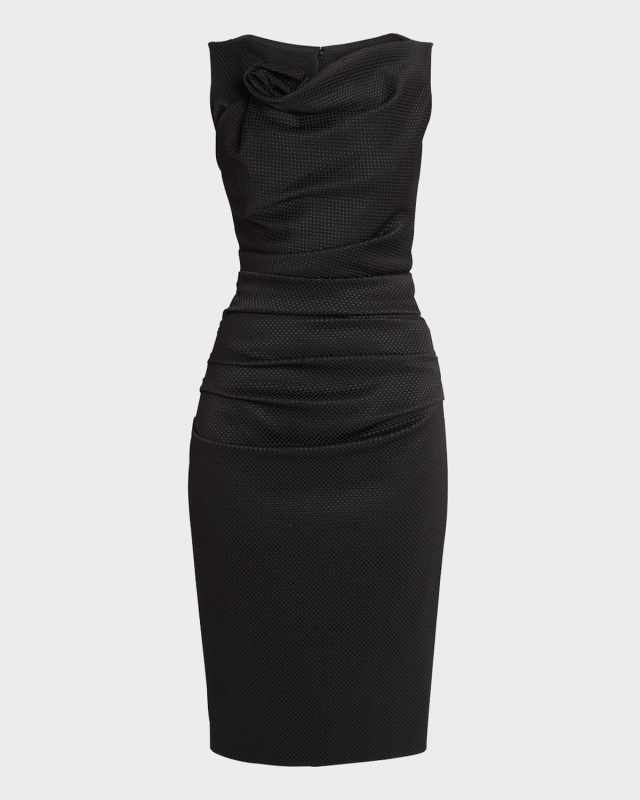 Cowl-Neck Sleeveless Waffle Pique Dress