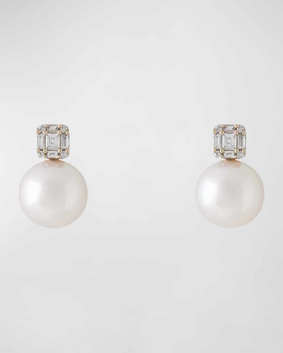 18K White Gold 8mm Akoya Pearl and Bag Diamond Stud Earrings