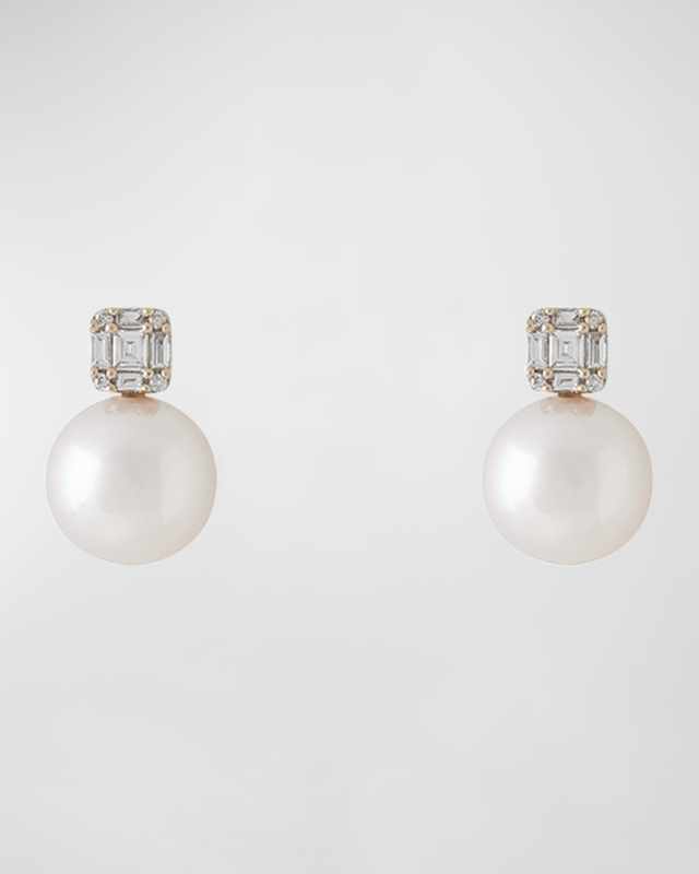 18K White Gold 8mm Akoya Pearl and Bag Diamond Stud Earrings