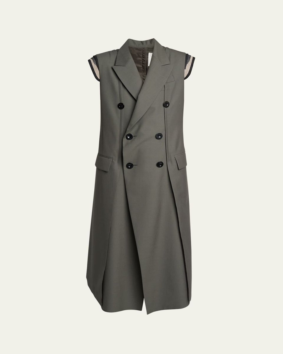 Hybrid Long Double-Breasted Wool Blazer Vest