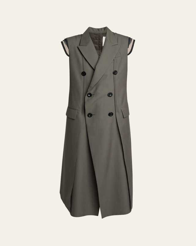 Hybrid Long Double-Breasted Wool Blazer Vest