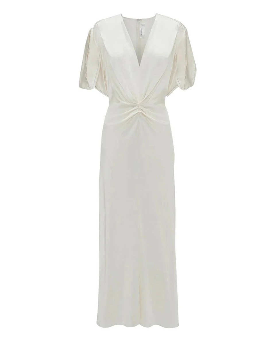 Gathered V-Neck Midi Dress