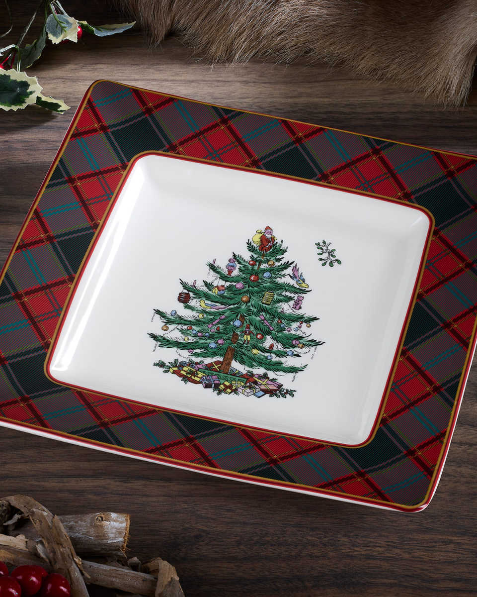 Christmas Tree Tartan Square Platter