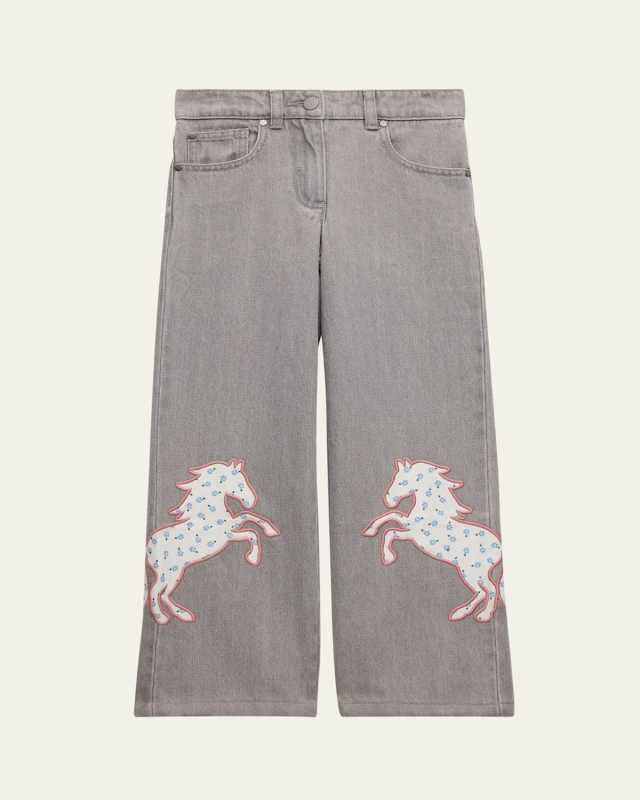 Girl's Denim Pants W/ Horse Patches, Size 3-10