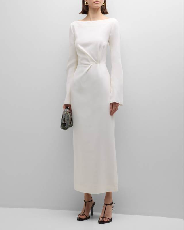 Ora Bateau-Neck Split-Sleeve Column Gown