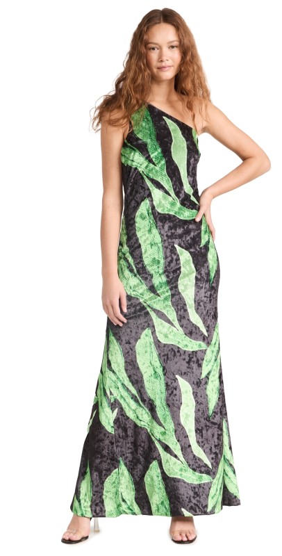 Dur Doux Green Leaf Velvet Maxi Dress Green/Black