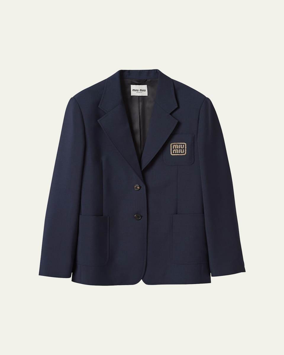 Logo-Embroidered Mohair Blazer