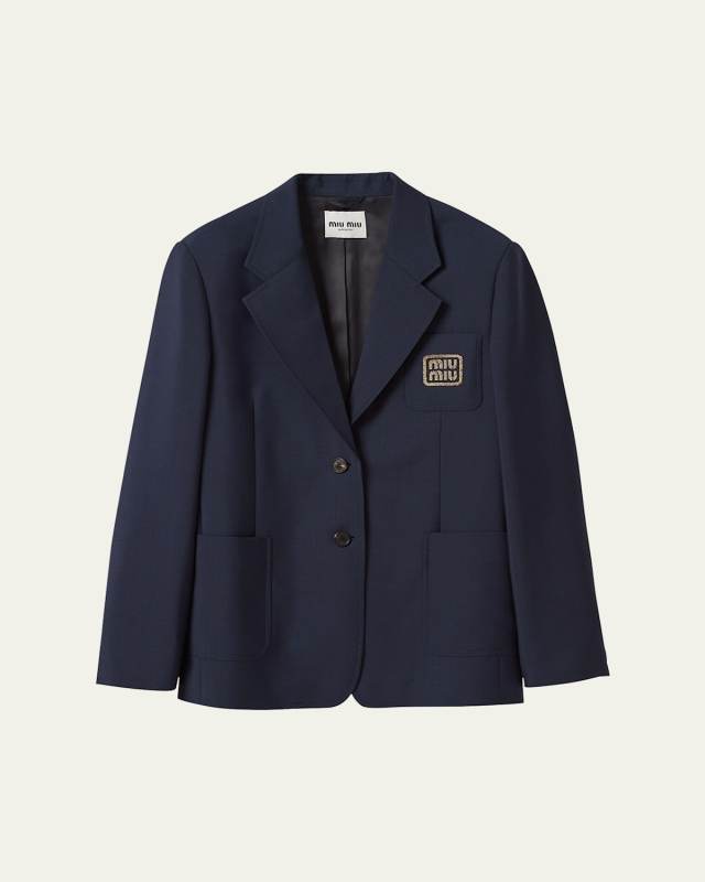 Logo-Embroidered Mohair Blazer