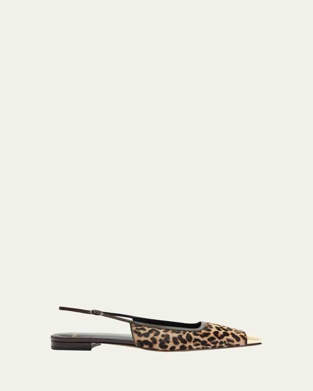 Olivia Leopard Cap-Toe Slingback Ballerina Flats