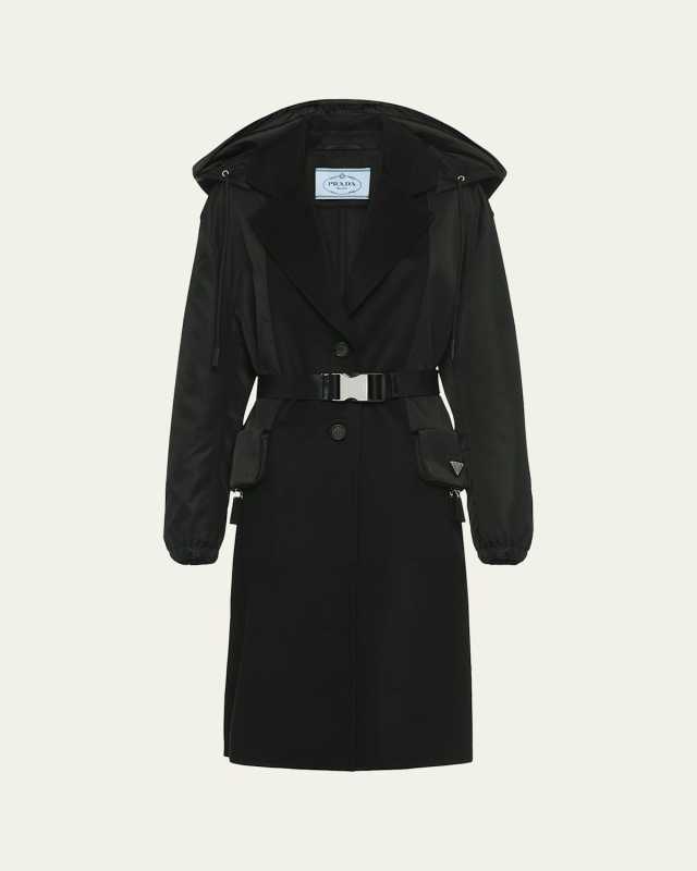 Mixed-Media Hooded Cashmere Coat