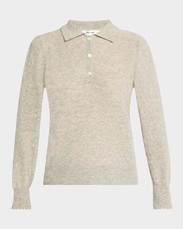 Scalloped Cashmere Polo Sweat