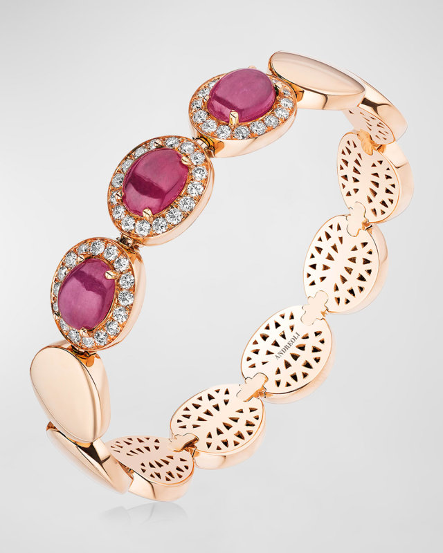 18K Rose Gold Ruby and Diamond Stretchy Bracelet