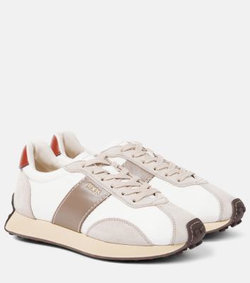 TOD'S T Vintage leather and technical sneakers