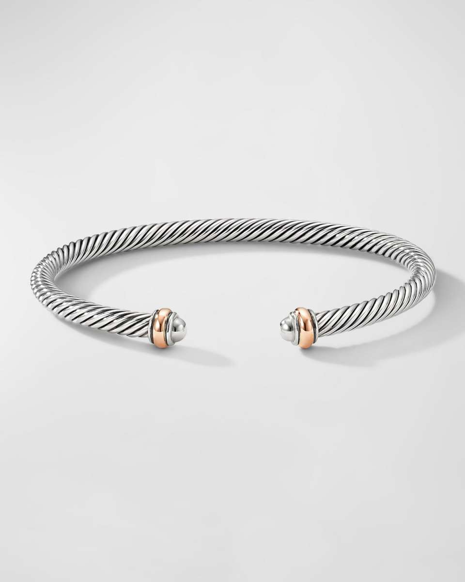 Cable Bracelet in Silver with 18K Gold, 4mm